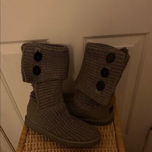 UGG Brown Knit Boots with Button Detail